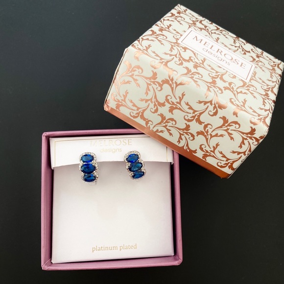 NWOT MELROSE Platinum Plated Blue Earrings - Picture 2 of 9